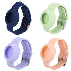 Gosknor 4pcs Waterproof Bracelet for Airtag, Soft Silicone GPS Tracker Watch Wristband Lightweight Hidden Holder Compatible with Air Tag Band