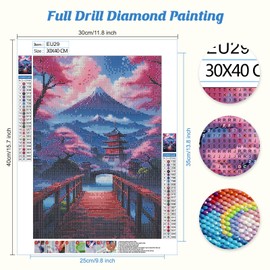 Jawecci Diamond Painting Cherry Blossoms Adults, 5D Diamond Painting Mountain Pictures Adults Beginners, DIY Round Stones Diamond Art Set Diamond Painting Children for Home Decor 30 x 40 cm