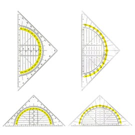 Geometry Triangle, Set of 4 Plastic Protractors, Set Squares, Drawing Triangle, Protractor, Set Square for Circles, Drawing, Geometry Set for Office, Designer, Students, Painting