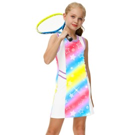 AOBUTE Girls Tennis Outfits Gradient Golf Tank Dresses Stras Printed Athletic Clothes with Shorts 8-9 Years