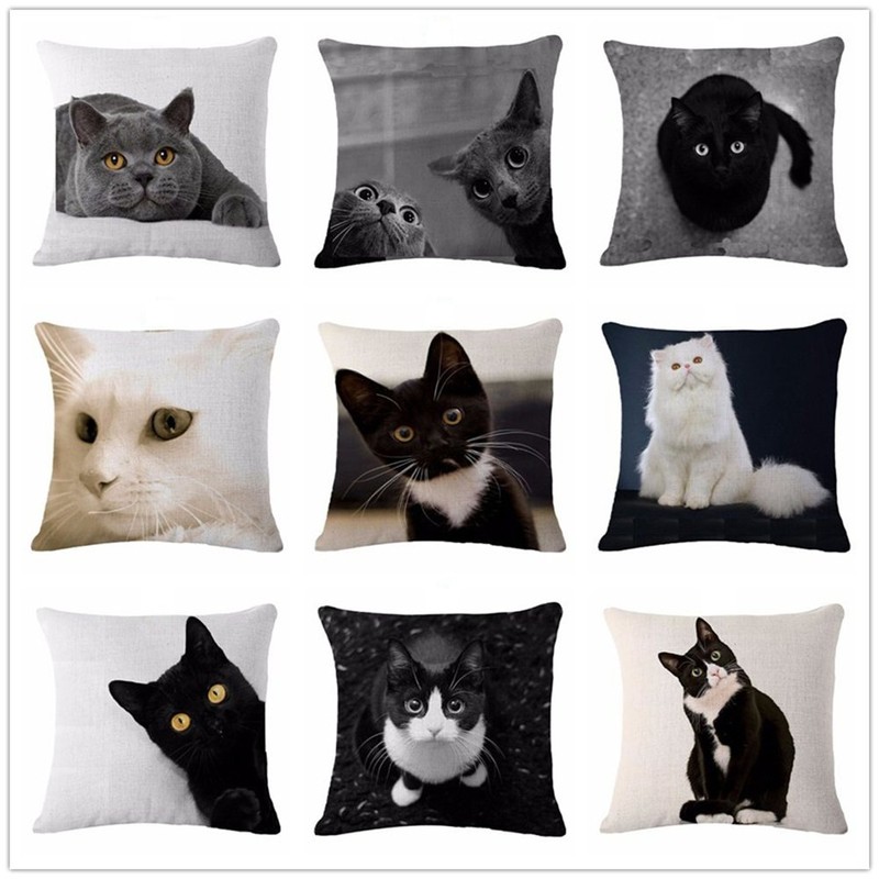 Glareshop Cat Print Linen Pillow Case Cushion Throw Cover Home