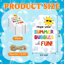 50pcs Bubbles Summer Gift Tags with String Summer Party Favors End of The Year Gift Tag Labels for Teacher Classroom Party Decorations Beach Themed