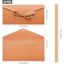 AMJKEJI 24 Pcs Colourful Envelopes, Envelopes with Ribbon, Bow Envelopes, Vintage Kraft Paper Envelopes, Gift Envelopes for Thanksgiving Wedding Birthday Christmas (12 Colour)