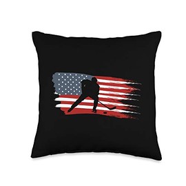 Wintersport & Hockey Tees USA American Flag Patriotic Ice Hockey Throw Pillow, 16x16, Multicolor