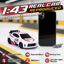 VoleRusher RC [2025 New Upgrade 1/43 Scale Mini RC Drift Car with Gyroscope, Toys for Age 8-14 Old Birthday Gifts, Micro Small with Full Proportional RTR 2.4GHz Remote 2 Tire Sets 8 Cones - Rally Red