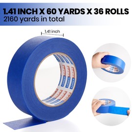 ADHES Upgrade Blue Painters Tape, Masking Tape for Painting 36 Rolls x 1.41 Inch x 60 Yards, Blue Paint Tape No Residue Outdoor Anti UV Multi Surface Use, Total 2160 Yards