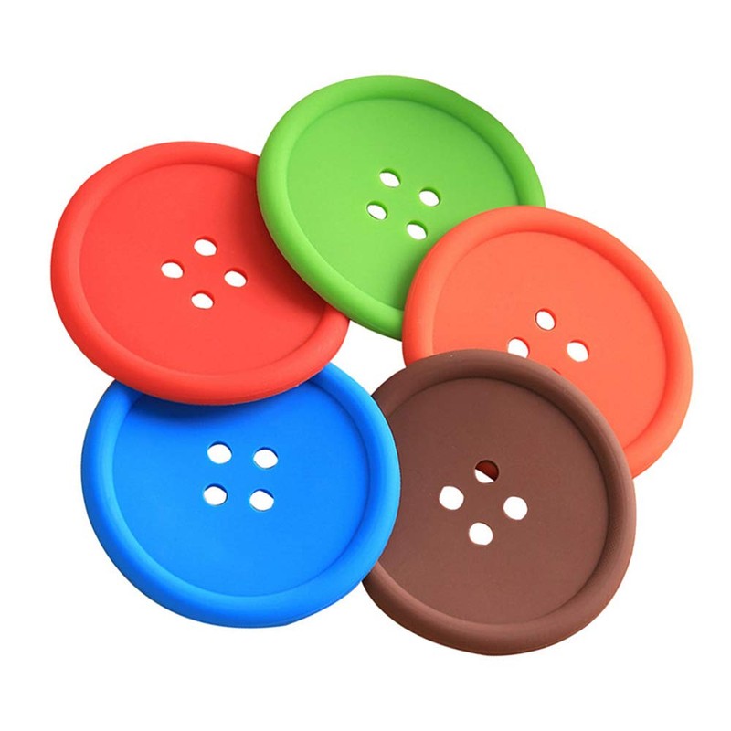 Creativee 10Pcs Silicone Drink Coaster,Colorful Round Button Shaped Cup Cushion