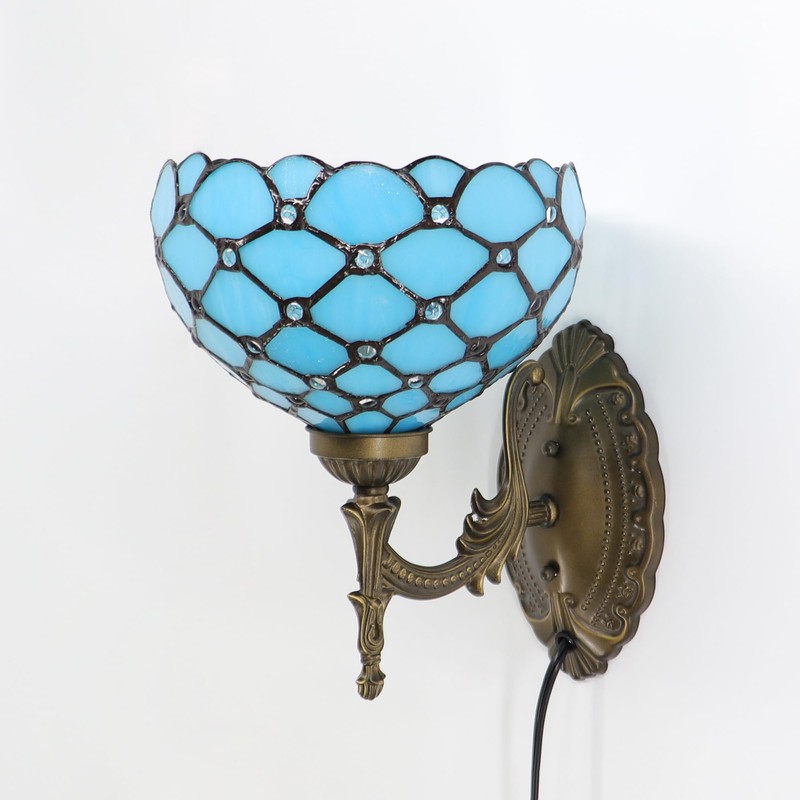 HWDFEI Tiffany Sconce Lamp Stained Glass Wall Lamp,8X10.5X11 Inch Plug