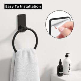 Towel Ring, SUS304 Hand Towel Holder for Bathroom，Adhesive Towel Holder Bathroom Towel Hanger for Bathroom, Kitchen, Matte Black