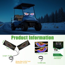 10L0L Golf Cart Devil Eyes Light Sign Universal Fit Windshield, Dynamic LED Display Screen Panel USB Powered