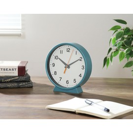Fuji Boeki 29870 Dual Standing, Analog Clock, Silent, Small, Width 6.4 x Depth 1.7 x Height 6.7 inches (16.2 x 4.3 x 17.1 cm), Table Clock, Simple, Blue Green, Elf
