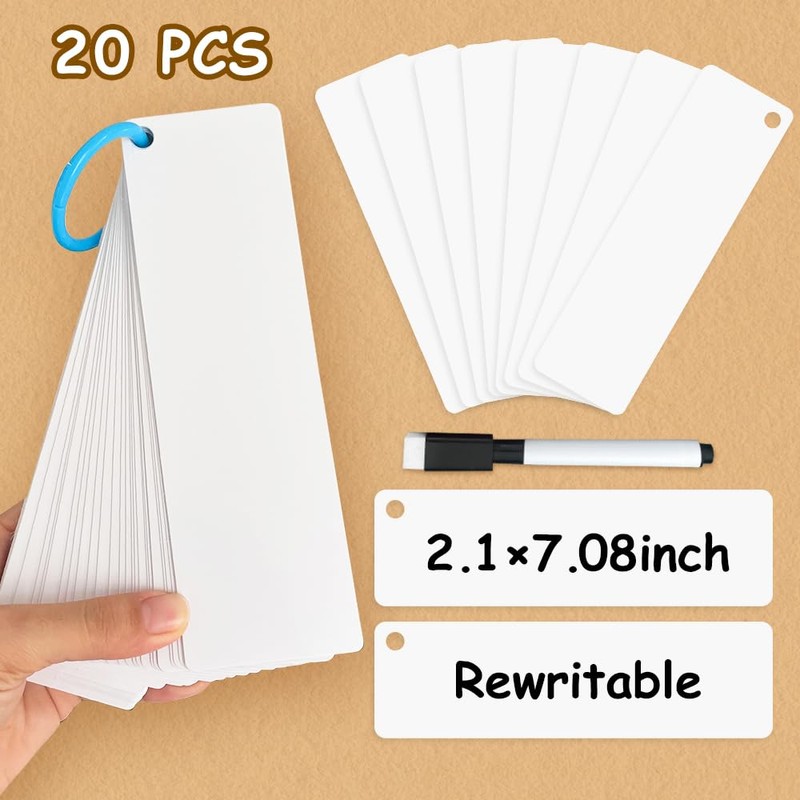 Lachilly 20Pcs Dry Erase Reusable Blank Strip Card, Laminated Reusable