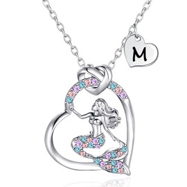 K-Acc 14K Gold-Plated Mermaid Initial Heart Necklace - Gifts for Girls