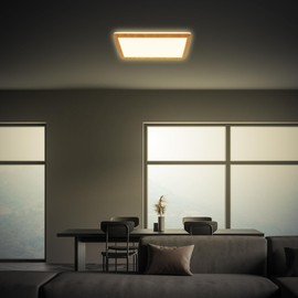 BRILONER LED Ceiling Light with Indirect Light, Flat, Warm White Light, Lamp, Ceiling Light, Living Room Lamp, LED Panel, Kitchen Lamp, Bedroom Lamp, 29 x 29 x 3 cm, Wooden Frame