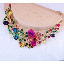 BiBeary Jewellery Set Bridal Women's Rose Flower Wedding Crystal Statement Necklace Pendant Earrings Set Party Prom, Crystal, Rhinestone