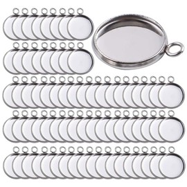 SagaSave 10 mm Bezel Pendant Trays, Round Cabochon Blanks DIY Craft Accessories for DIY Crafts Necklace Keychain (Pack of 60)