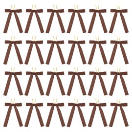PATIKIL 24 Pcs 1" Velvet Bows Vintage Wreath Bow Ribbon Gift Bows Brown, 5"x7"