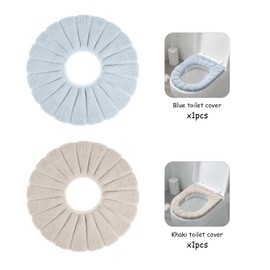 PFLYPF Pack of 2 Toilet Seat Cover Cushions, Soft, Warm and Stretchy, Soft Toilet Seat Cushion, O-Shaped Knitted Toilet Washing Machine (Beige, Blue)