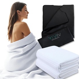 REVIIV Sauna Blanket Insert Towel - 2 Pack Soft White Cotton Waffle - Comfortable and Easy Home Sessions Minimal Cleanup - Super Absorbent Sauna Towel