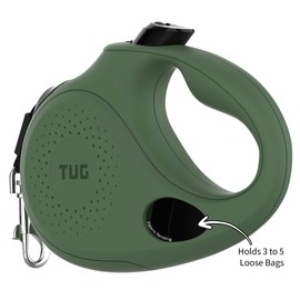 TUG Oval 360° Tangle-Free Retractable Dog Leash with Integrated Waste Bag Dispenser (Large, Green)