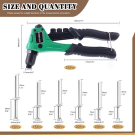 Wokape 121Pcs Rivet Gun with Aluminum Blind Rivets Assortment Kit, Including 1 Rivet Gun with 4 Tool-Free Interchangeable Rivet Heads and 6 Sizes 120pcs Pop Rivets Blind Rivets