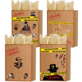 TAKEALOOKO Top Secret Spy Detective Party Favor Bag - 16 Pcs Gift Bags for Murder Mystery Birthday Parties Decorations, Escape Room Snacks Treat Candy Favors With Handles for Kids Adults