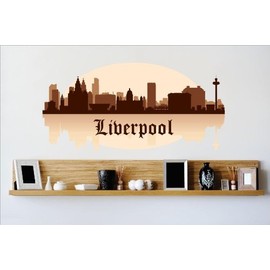 Decals - Liverpool Skyline City View Beautiful Scene Landmarks, Buildings & Water Bedroom Bathroom Living Room Picture Art Mural Size 12 Inches X 24 Inches - Vinyl Wall Sticker - 22 Colors Available