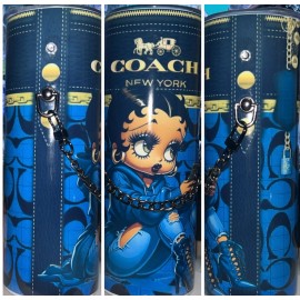 Unbranded BB Blue Designer Purse With Chain Straight Skinny 20Oz Tumbler w/Lid & Straw