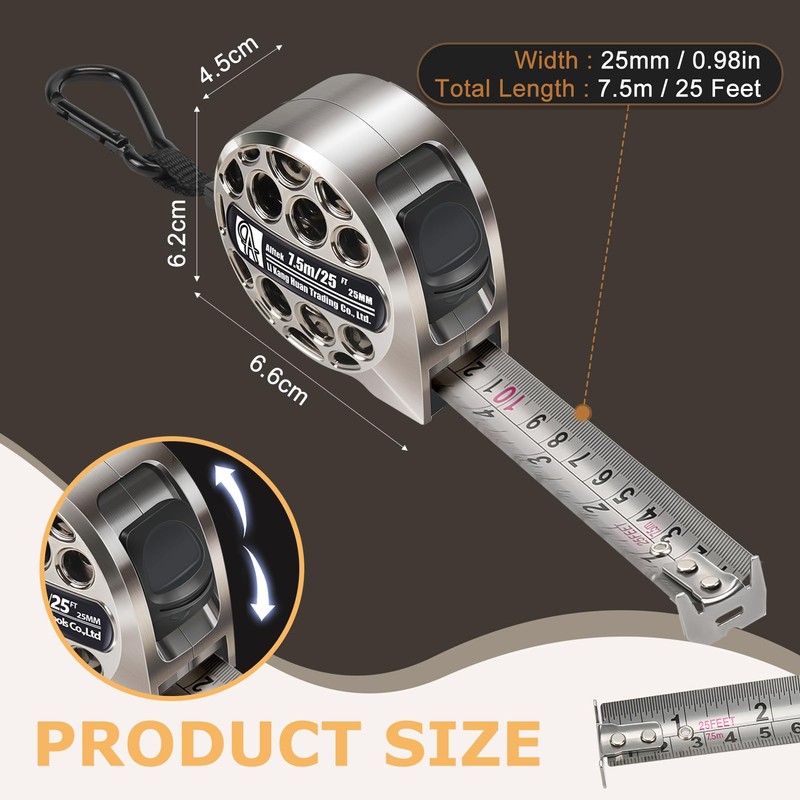 Alftek Stainless Steel Tape Measure, Laser Scale Measuring Tape, Metric/Imperial