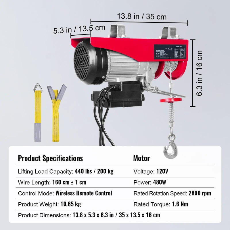 110V Electric Steel Wire Winch Wireless Remote Control 40ft Single