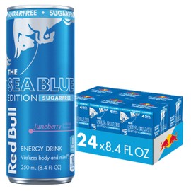 Red Bull Sea Blue Edition Sugar Free Energy Drink, Juneberry, 8.4 fl. oz., 6 x 4 Cans, Pack of 24 Cans, with 80mg Caffeine, Taurine & B Vitamins