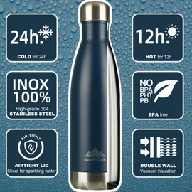 Mont-Clair H2O Stainless Steel Water Bottle, Vacuum Insulated - BPA Free, 12h Hot & 24h Cold Drinks Bottle, Metal, 34 oz Leakproof, Ideal for Adult, Kids, Running - Dark Blue