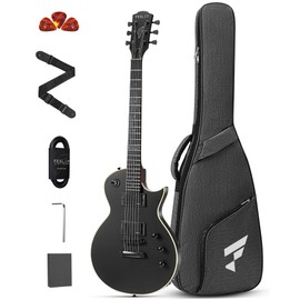 FLP350 Electric Guitar, 39" Solid Body Electric Guitar, Electric Guitar Kit with Dual Humbuckers, Mahogany Neck, Matte Finish, 22 Frets, Purpleheart Fingerboard, Gig Bag, Strap, Cable & Picks, Black