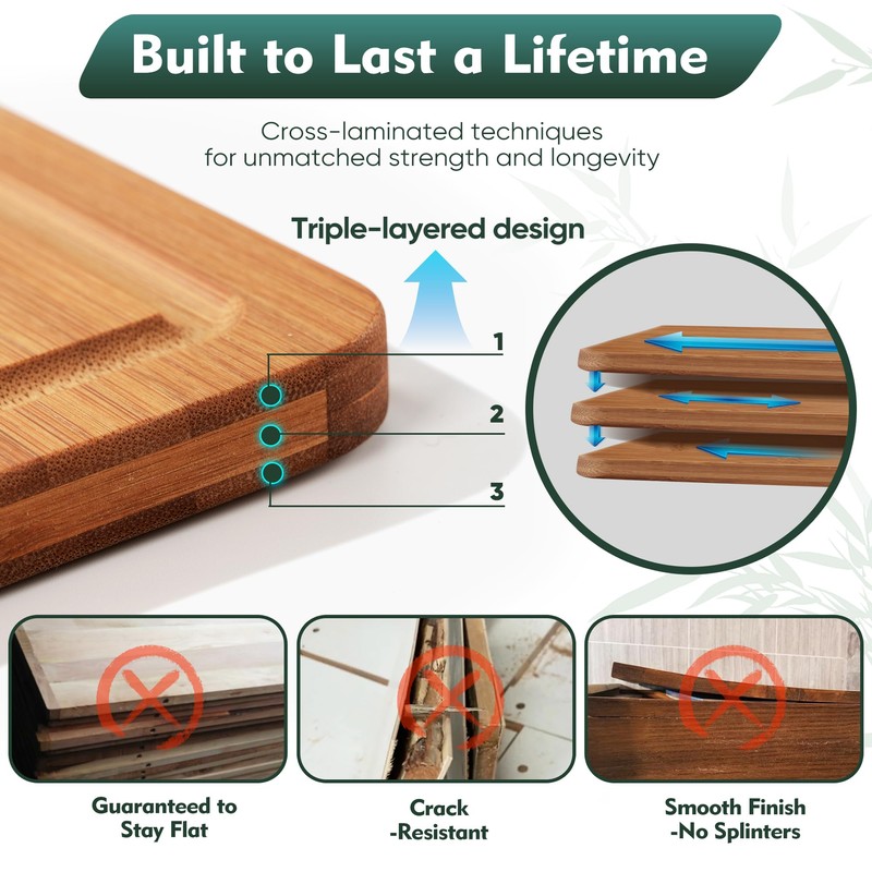 Bamboo Cutting Board, Non Slip Wood Cutting Boards for Kitchen