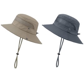 Durio Children's Sun Hat UV Protection Sun Hat with Chin Strap Children's Fishing Hat with Neck Protection Children's Hat Breathable Sun Protection Cotton for Boys 4-12 Years, Deep khaki light grey