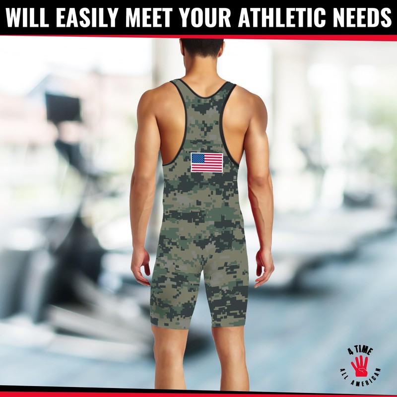 4-Time Camo Sublimada Wrestling Singlet, Camo, Grande
