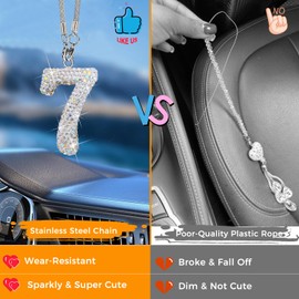 Lucky Numbers 7 Car Decor for Rearview Mirror, Bling Car Accessories for Women, Car Charm Crystal Diamond Pendant, Rear View Mirror Cute Crystal Pendant Girly Gifts