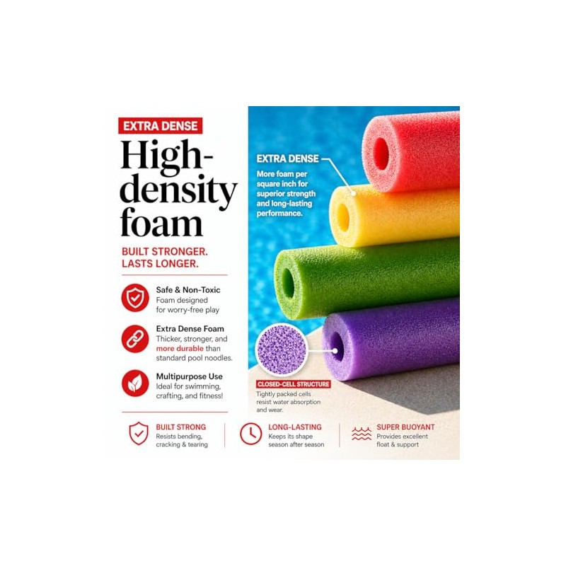 Play22 Pool Noodles Foam 6 Pack - Soft Large Red