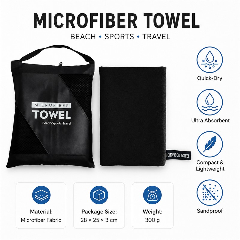 Quick-Dry Microfiber Towel for Gym & Travel – Compact Absorbent