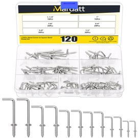 Mardatt 120Pcs 6 Sizes Screw-in Square Bend Hooks, Sliver Galvanized L Hooks Screw Kit Self Tapping Screw L Type Photo Frame Right Angle Hook for Hanging Heavy Duty Wall Mounting Hardware