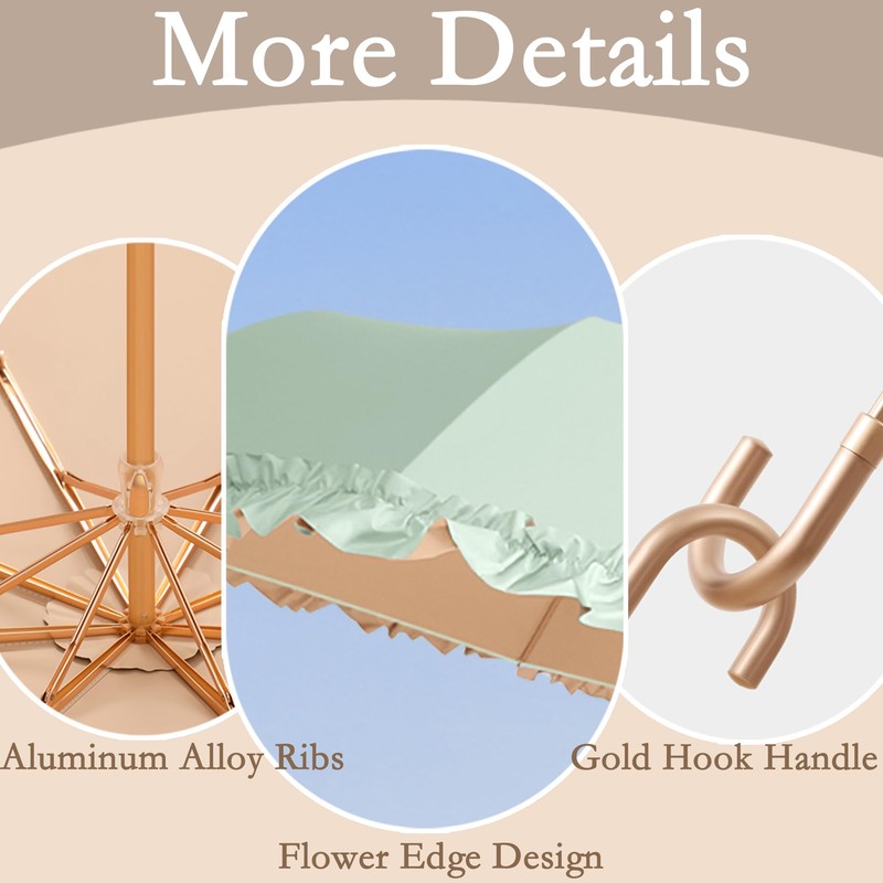 Travel Umbrella with Flower Edge Ruffle & Golden Hook Hanger