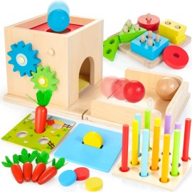 Justwood Montessori Toys For 1+ Year Old 8in1 Wooden Play Kit Includes Object Permanent B