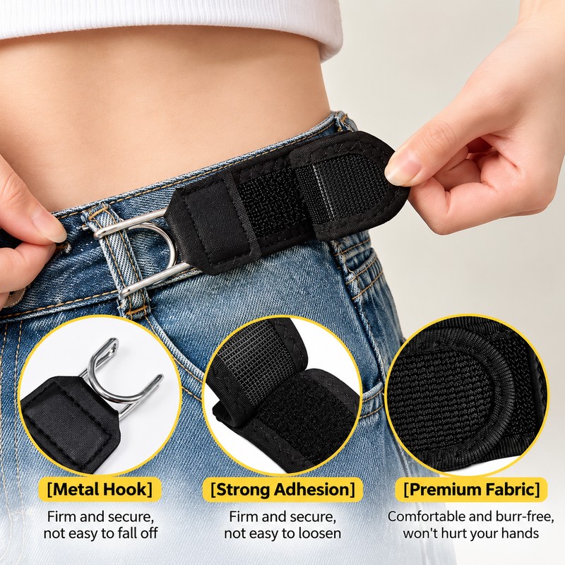Buckleless Elastic Belt for Men – Adjustable Hook Closure for