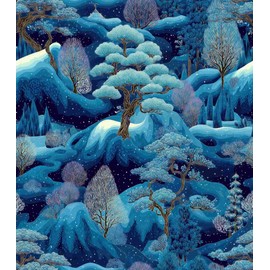 Blue Winter Forest Peel and Stick Wallpaper, Snowy Mountain Wallpaper