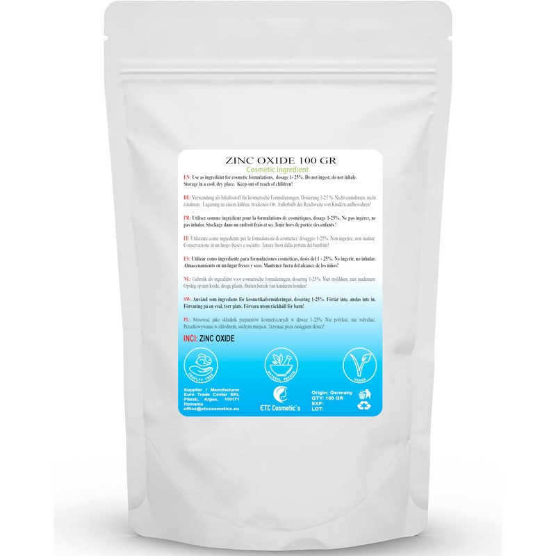 Zinc Oxide Powder - 100 gr - Cosmetic Ingredient, high