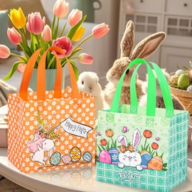 DECHISY 18 Pack Easter Bags with Handle,8.3×7.9×6inch Large Easter Gift Bags， Waterproof Reusable Egg hunt Baskets for Kids，Gifts Wrapping, Party Supplies, Basket Container