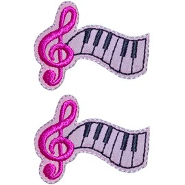 Papapatch Set 2 of Small Mini Tiny Cute Notes G Clef Music Note Sign Decal Decorative Clothes Clothing Repair Jacket T-Shirt Bags Applique Sew Iron on Embroidered Patches - Pink (NOTES-G-PK01-MINI2)
