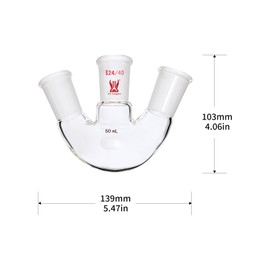 CS Labglass 3 Neck Round Bottom Flask RBF, 50ml with 24/40 Center Joint & Side Joints, Borosilicate Glass, Lab Glassware