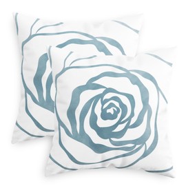 CaliTime Throw Pillow Covers Pack of 2 Cozy Fleece Minimalist Geometric Outline Rose Flower Decorative Cushion Cases for Couch Bed Sofa Farmhouse Decoration 18 X 18 Inches Smoke Blue