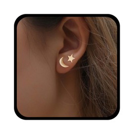 Yienate Tiny Moon Star Earrings Stud Earrings Gold Star Crescent Moon Stud Earrings Minimalist Small Cartilage Tragus Stud Earrings Boho Asymmetrical Moon Star Earrings Jewellery for Women and Girls,